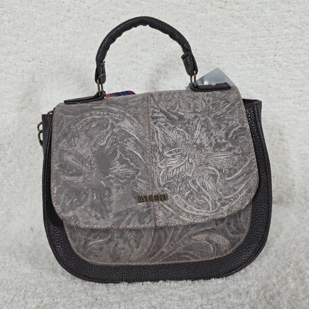 Mexican Brown Floral Embossed Leather Satchel Bag